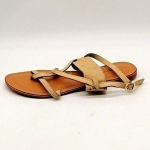 Lane Bryant Womens Luisa Slingback Sandal‎ Tan Leather Buckle Flat Heel 9W
